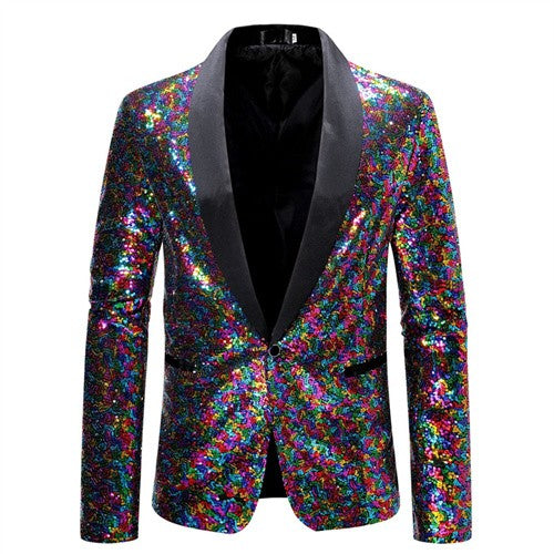 Fashion Men Luxurious Sequin Suit Jacket Green / Silver Men's Bar KTV Stage Dress Male Blazer Coat