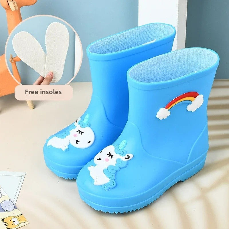Children's Fleece-Lined Non-Slip Rain Boots For Boys And Girls Cartoon Cute Princess Style Anti-Slip Four Seasons Kids Shoes