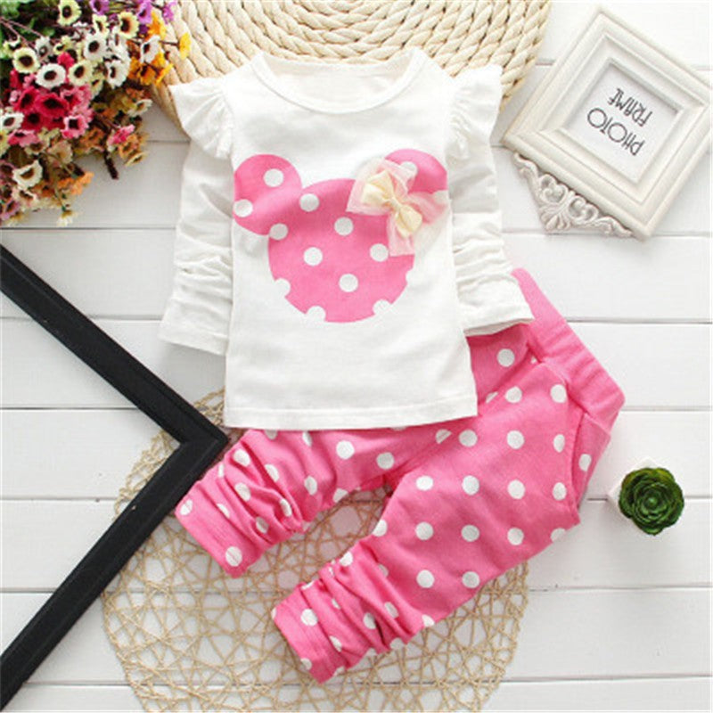 2024 Summer Cotton Girl Clothes Hot Sale Cute Long-sleeved Cartoon Animal Baby Suit Round Neck Clothes + Pants Suit