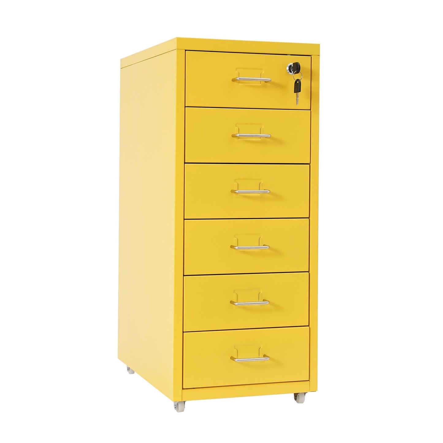 Gaveteiro de Metal com Rodas e Fechadura | Armário para Documentos com 6 Gavetas para Escritório em Casa, com Rodas | Branco-sujo/Verde/Amarelo
