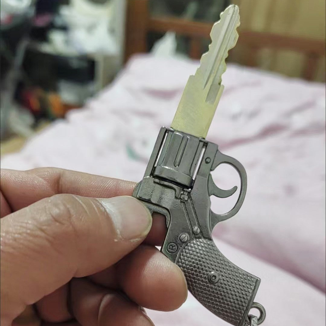 Pistola Revólver Modelo DIY Modificação de Chave Cabo Requer Polimento Manual Chaveiro Criativo Chave de Carro Cabeça de Moto