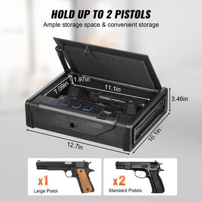 Cofre de Armas VEVOR, Cofre para Pistola em Aço Q235, Acesso Rápido de 3 Vias, Estojo para Armas de Fogo, Caixa de Armas, Tecnologia Biométrica Avançada, Cofre Portátil para Armas