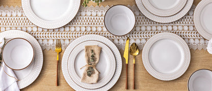 Ceramic Dinnerware Sets,12 pcs Embossed Elegant Stoneware Plates and Bowls Sets, Housewarming Wedding Gift | Dishwasher & Microw