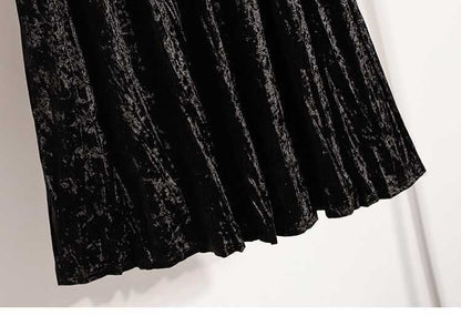 Plus Size Plus Size Women's Velvet Pleated A- Line Midi Skirt Autumn Winter Slimming Half-length Versatile Fashionable Commut...