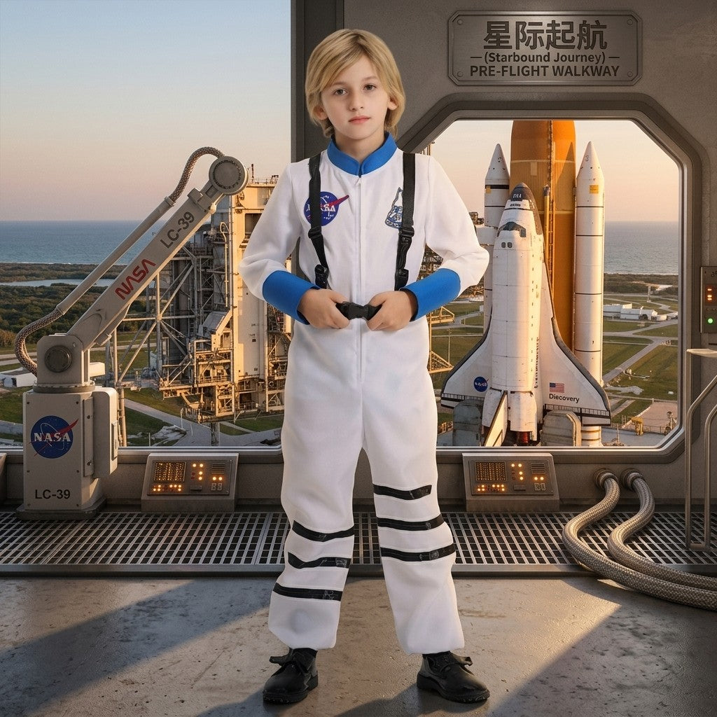 Halloween Space Suit Jumpsuit Cosmic Astronaut Costume Metallic Silver Unisex Family Party Dress Up