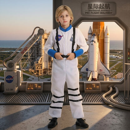 Halloween Space Suit Jumpsuit Cosmic Astronaut Costume Metallic Silver Unisex Family Party Dress Up