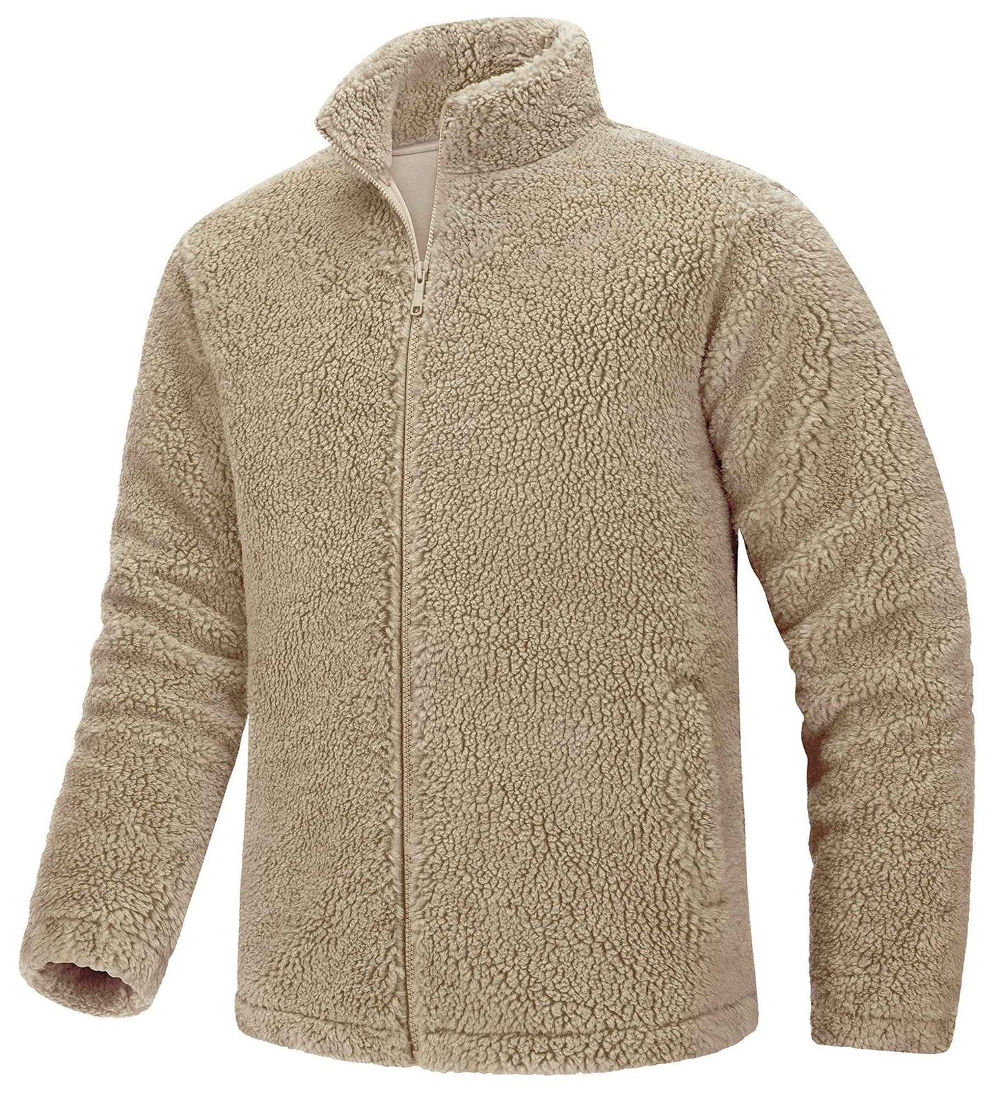 TACVASEN Winter Full Zip Up Warm Fleece Jackets Mens Fuzzy Sherpa Jacket Thicken Thermal Outdoor Fluffy Coat Zip Pocket Outwear