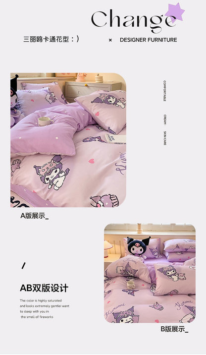 New Sanrio Hello Kitty Bedding Set Cotton Kuromi Melody Bedding Double Pillowcase Bed Linens Girl Dorm Bedclothes Home Textile