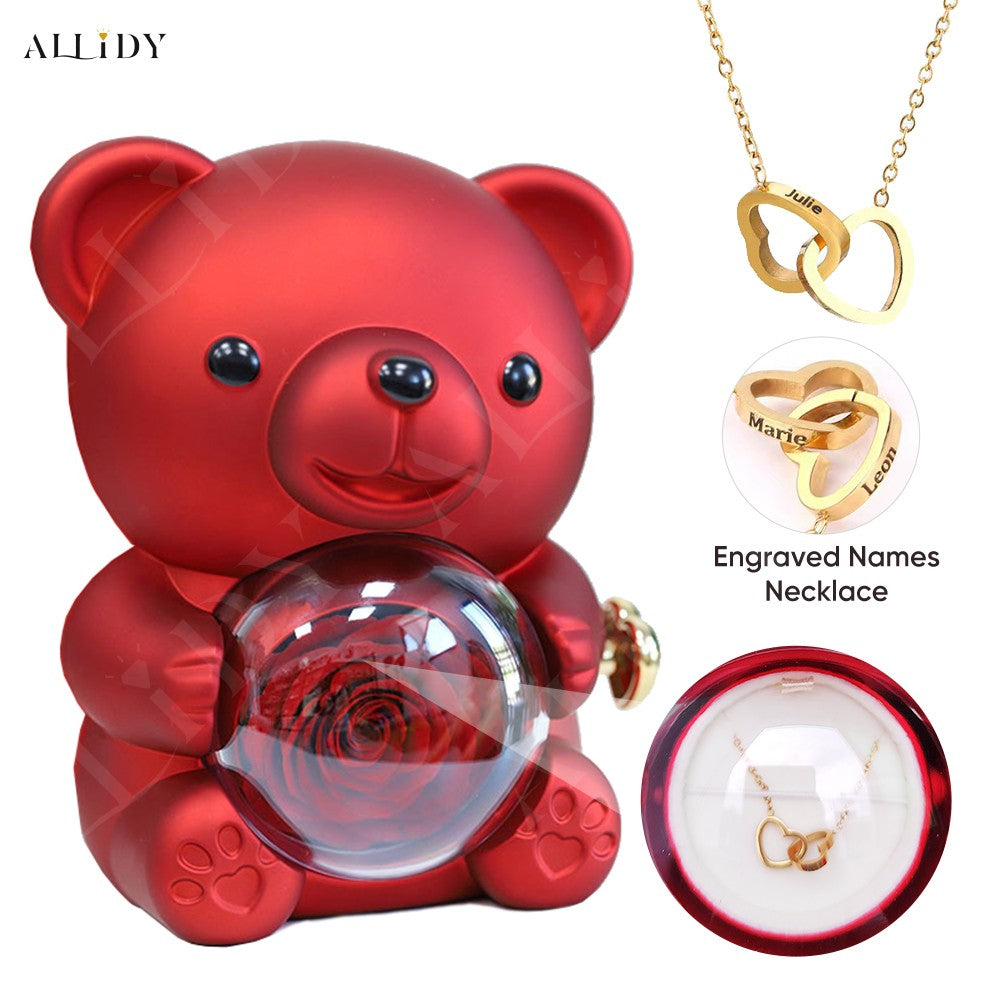2025 Hot Eternal Rose Teddy Bear Gift Box with Custom Necklace Jewelry Set Valentine's Birthday Holiday Gift Back School Gift