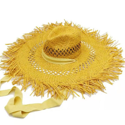 Straw hat women summer Large eaves beach vacation photo sunscreen straw hat personality European style foldable beach hat