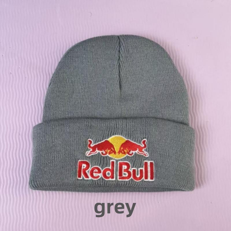 Embroidered Red Bull Knitted hat Beanie Winter Hat Unisex Warm Cap for Men And Women Red Bull Unclimbed Urine Hat