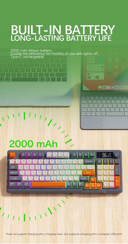 Teclado Gamer Sem Fio M96 Bluetooth FREEWOLF com Tela, Tela Eletrônica, Conexão Multi-Dispositivo, Ergonomia Gamer