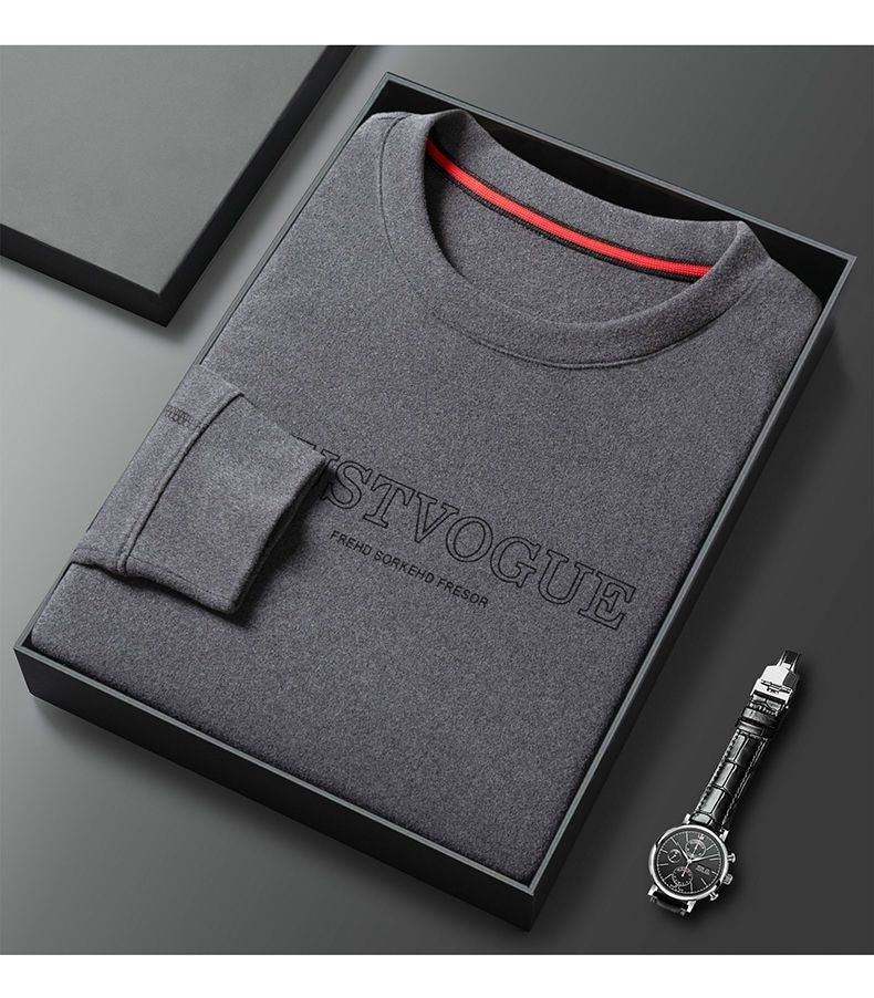 Round Neck Pullover Sweatshirt Men Thermal Underwear Double Fleece Lining Long Sleeve T-Shirt Casual