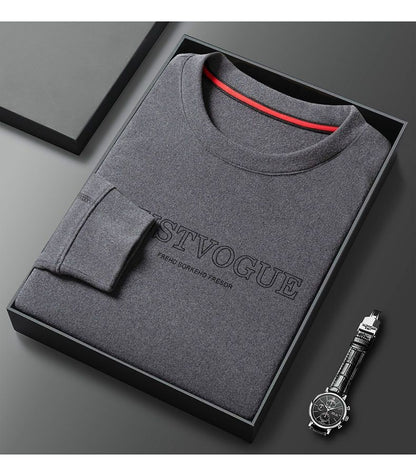Round Neck Pullover Sweatshirt Men Thermal Underwear Double Fleece Lining Long Sleeve T-Shirt Casual
