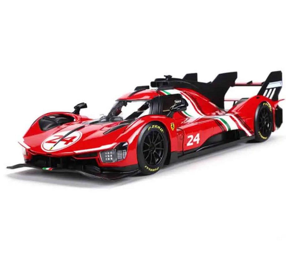 Bburago 1:18 2024 Wec QatarFerrari 499p 24h Lemans Modificata 24 Racing No83 Miniature Diecast Model Toys Acrylic Box Black #51