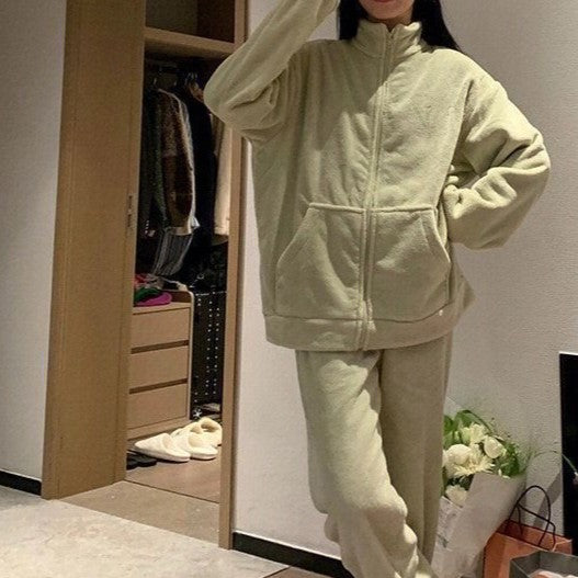 2025 Autumn Winter Homewear Pajamas Set for Women Long Shirt Trousers 2 Pieces Keep Warm Sleepwear Loungewear