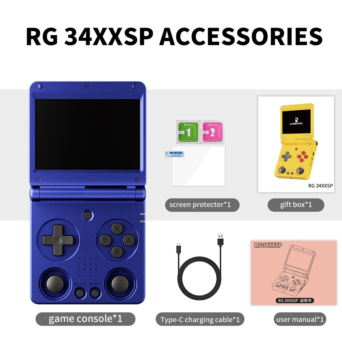 Anbernic RG34XXSP 3.4-Inch IPS Linux 64-bit Game Console H700 Quad-Core 1GB Retro Game Player HD-Connect To TV RG 34XXSP 3300mAH