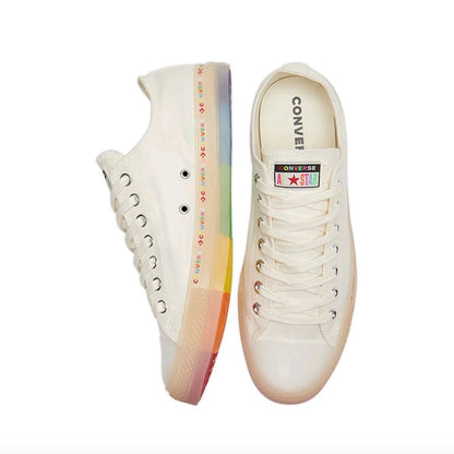 Converse Chuck Taylor All Star Men's and Women's Skateboarding Shoes, Outdoor, Breathable Sneakers, White/Rainbow Colors