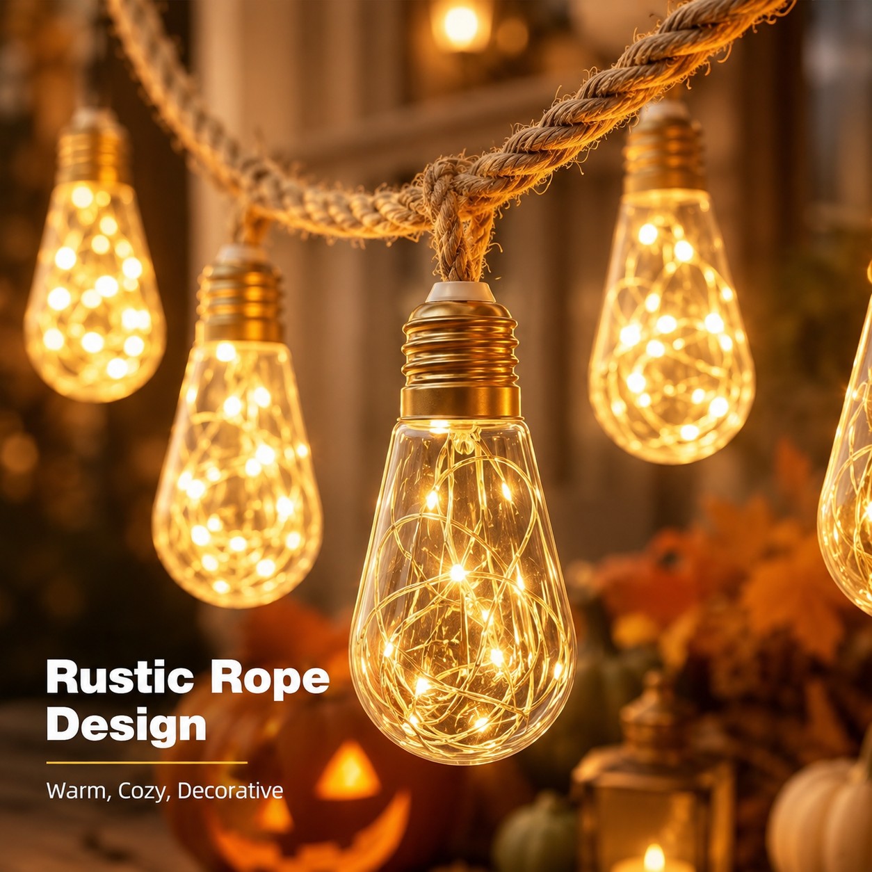 Solar String Lights Hemp Rope Edison Bulb Fairy Lights 4M/6M/8M Warm White for Garden Patio Pergola Wedding Christmas Decor