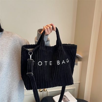 Large Capacity Striped Velvet Handbag Shoulder Bag for Woman Handbags Crossbody Bags, Versatile Letter Corduroy Women's Tote Bag