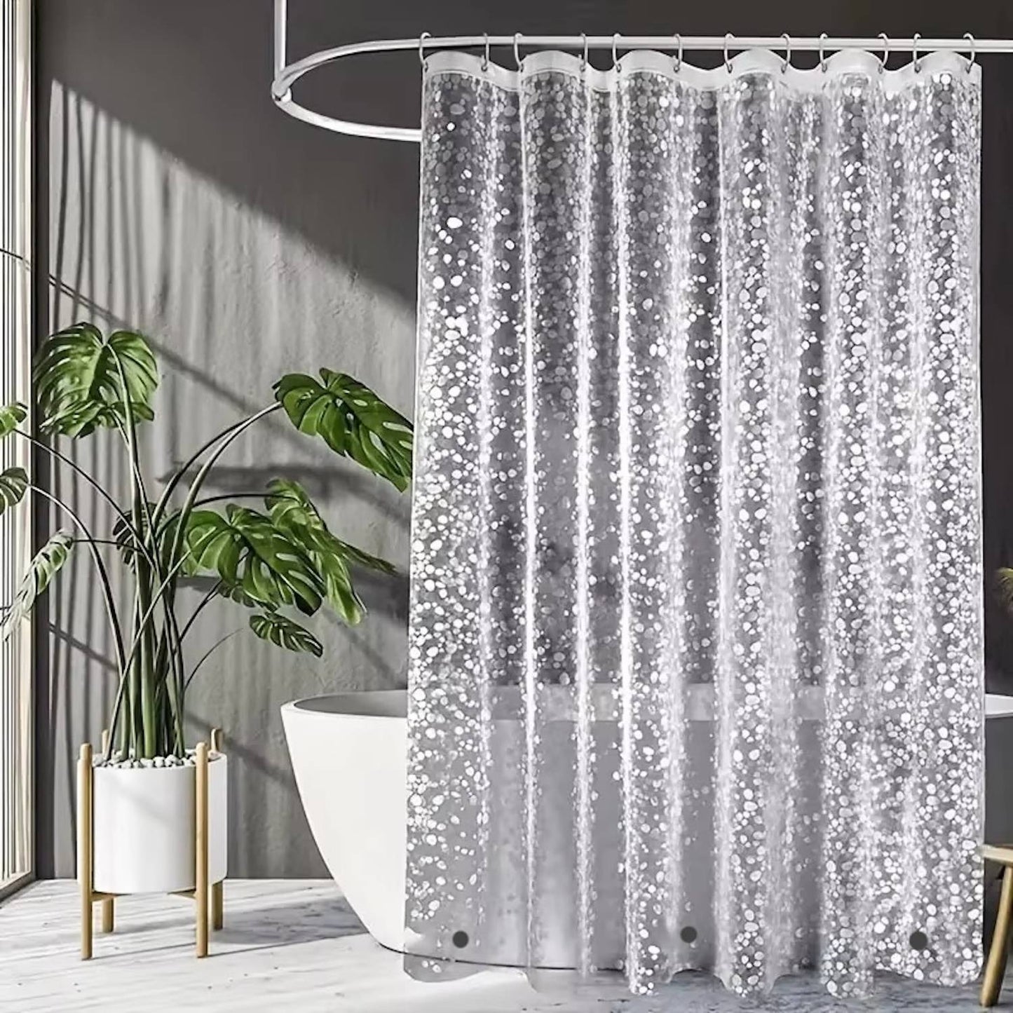 1 Cortina de Chuveiro Impermeável Padrão Seixo Transparente Forro de Cortina de Chuveiro com Ímãs Inferiores Cortina de Banho de Plástico para Banheiro