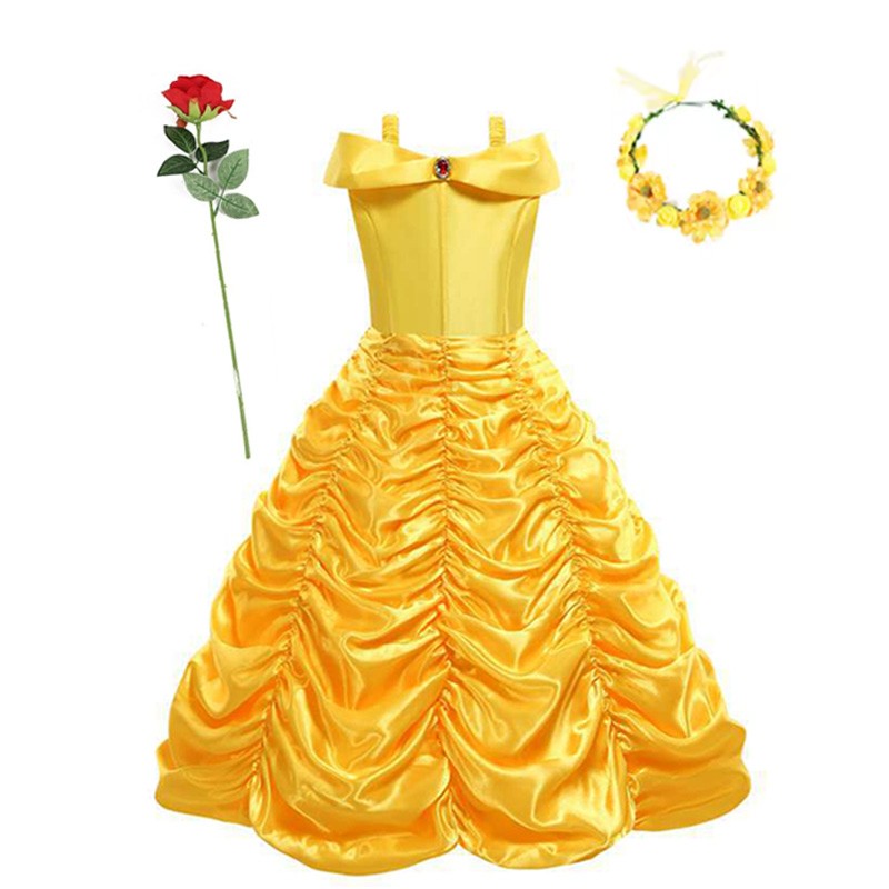 Disney Belle Princess Dress Halloween Cosplay Beauty and The Beast Costumes 2-10Y Girls Birthday Party Children Clothing Gown