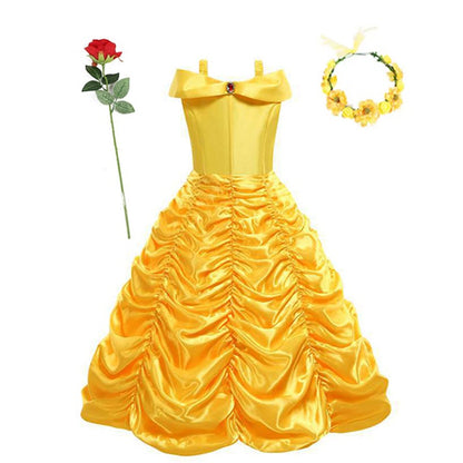 Disney Belle Princess Dress Halloween Cosplay Beauty and The Beast Costumes 2-10Y Girls Birthday Party Children Clothing Gown