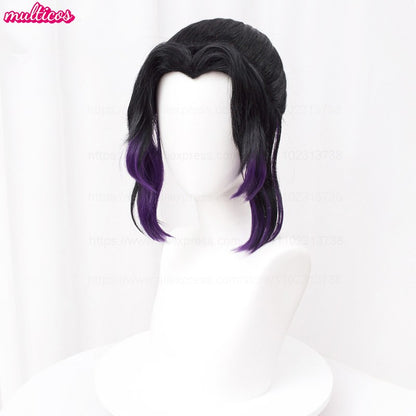 High Quality Kochou Shinobu Kocho Cosplay Wig 35cm Black Purple Pigtail Heat Resistant Synthetic Hair Anime Wigs + Wig Cap
