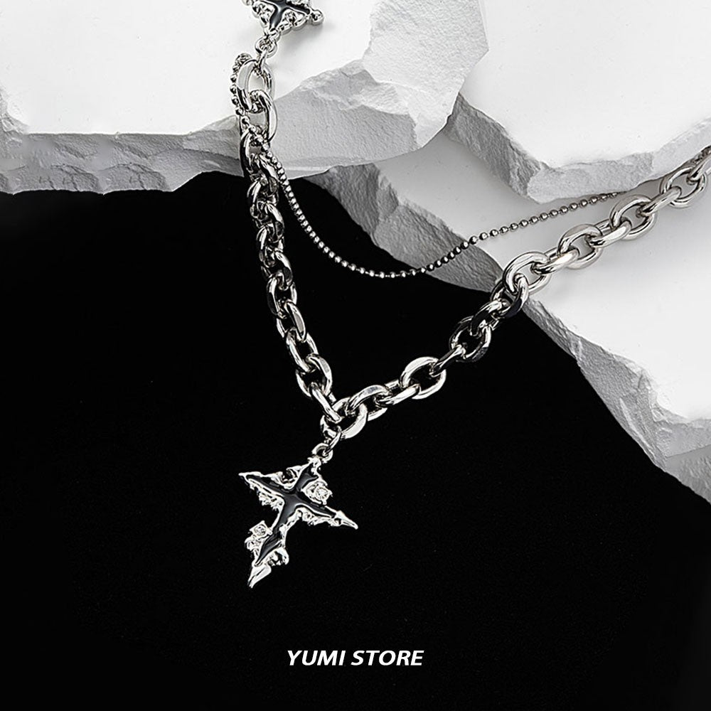 Colar Cruz Chamas Pretas Punk Masculino Feminino Tendência Aço Titânio Corrente Suéter Pingente Joias Hip Hop Acessórios Kpop Irados