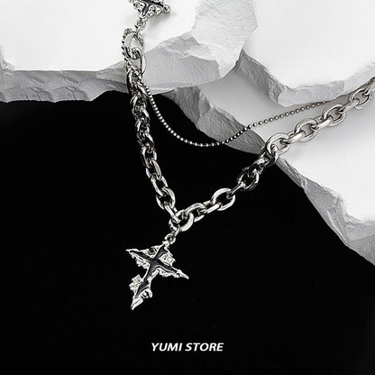 Colar Cruz Chamas Pretas Punk Masculino Feminino Tendência Aço Titânio Corrente Suéter Pingente Joias Hip Hop Acessórios Kpop Irados