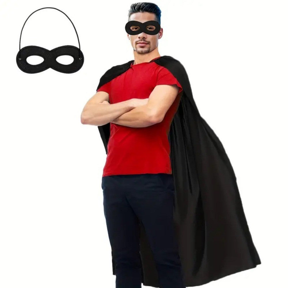 2Pcs/Set Solid Color Adult Superhero Cape with Eye Mask Cosplay Costume Dress Up Halloween Superhero Cloak Includes Eye Mask