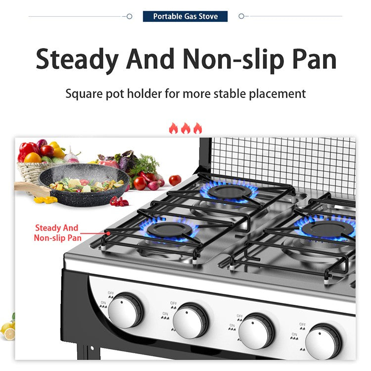 5 Burner Cooktop Commercial Kitchen Gas Stove Free Standing With Iron Lid LPG Gas Powered Portable for Outdoor Installation