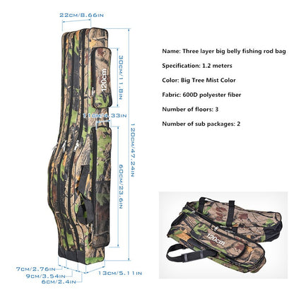 Bolsa de pesca marítima dobrável de três camadas 1,2 m/1,5 m, grande capacidade, bolsa de vara de pesca de ombro duplo, kit de ferramentas para armazenamento externo
