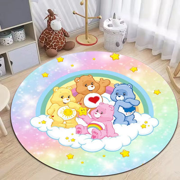 MINISO Rainbow Care Bear Themed Round Rug for Bedroom Decor Nursery Soft Rug  Kid's Crawling Playmat Children's Room Floor Mat