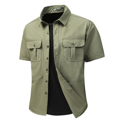 Summer Men Short Sleeve Cargo Breathable Shirt Man Casual Tactic Military Shirts Men Multi Pocket Outdoor Hike Safari Work Shirt