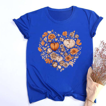 Fall Heart Women's Fall Shirt Pumpkin Season Short Sleeves Thanksgiving Halloween Party Shirts Fashion Women T-shirt Clothes