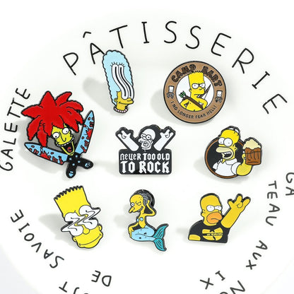 8 Peças The Simpsons Esmalte Pin Desenho Animado Bart Simpson Homer Jay Simpson Broche de Metal Jaqueta Jeans Lapela Joias Brinquedo