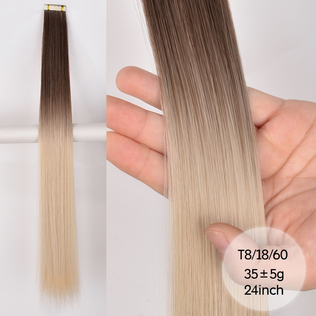 Apliques de Cabelo Sintético Liso com Fita Adesiva 10 Peças Extensão de Cabelo Natural 24 polegadas para Mulheres Invisível Dupla Face Estilo Livre