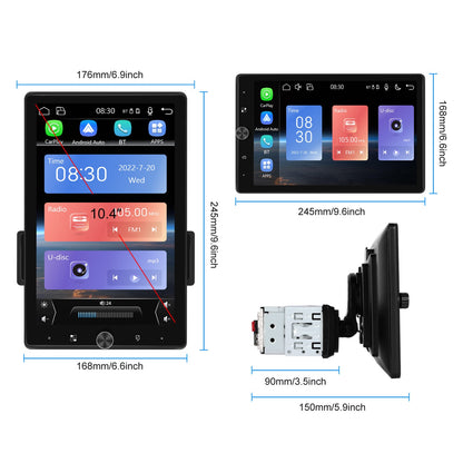 Podofo 10.4" Wireless CarPlay MP5 Player 1din Universally Rotation Car Multimedia Player Wireless Android Auto Car Radio Stereo