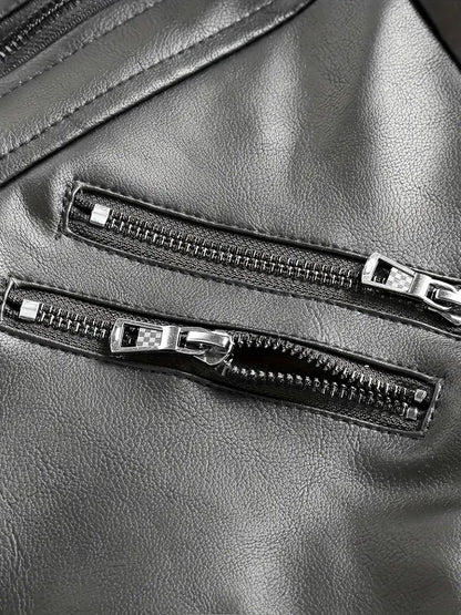 Motorcycle Leather Jackets Man Casual Fashion Motorcycle Coat Slim Fit Lapel PU Jackets Autumn Anti-wind Leather Coat Male