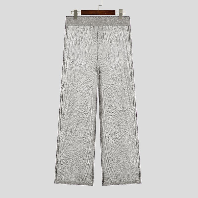Shiny Men Casual Trousers 2024 Men Fashion Long Pnats INCERUN Elastic Waist See Through Wide Leg Bottoms Trousers Men