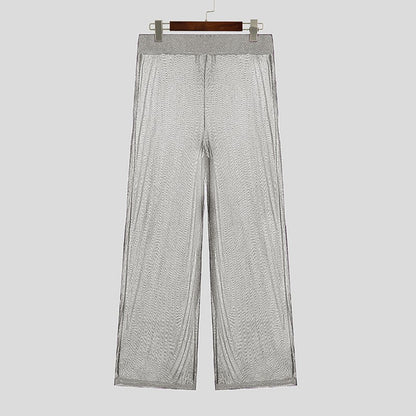 Shiny Men Casual Trousers 2024 Men Fashion Long Pnats INCERUN Elastic Waist See Through Wide Leg Bottoms Trousers Men