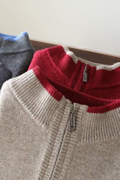 New Men Knitted Half Zipper Style Pullover Pure Australian Wool Sweater Splicing Edge Decoration High quality Thicken Warm Tops