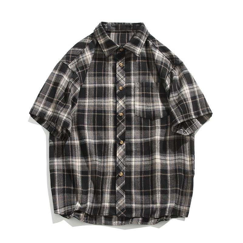 2025 Mens Cotton Plaid Style Cargo Shirts Casual Dress Short Sleeve Work Streetwear Blouses M-5XL