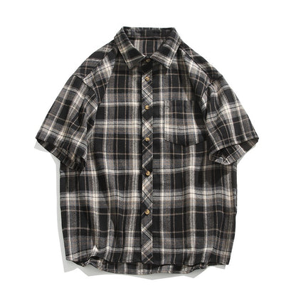2025 Mens Cotton Plaid Style Cargo Shirts Casual Dress Short Sleeve Work Streetwear Blouses M-5XL
