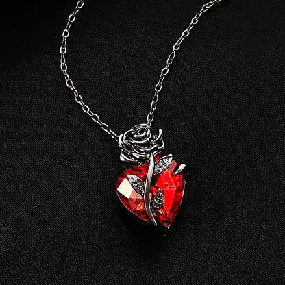 Colar Gótico Rosa Vermelha Amor Joias Y2K Femininas Delicado Tom Prata Pingente Coração Humano Ensanguentado Presentes Personalizados