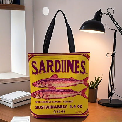 1pc Sardine Chic Polyester Tote Bag Lightweight Durable Fabric for Work School Shopping Gifts Sardine Gifts Everyday Carry Bag