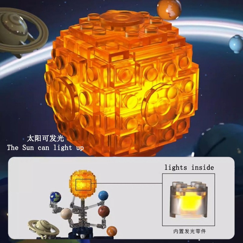 Modelo de sistema solar elétrico Blocos de montar Exploração espacial Equipamento de aprendizado Brinquedo montável rotativo presente para criança estudante