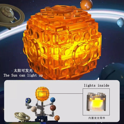 Modelo de sistema solar elétrico Blocos de montar Exploração espacial Equipamento de aprendizado Brinquedo montável rotativo presente para criança estudante