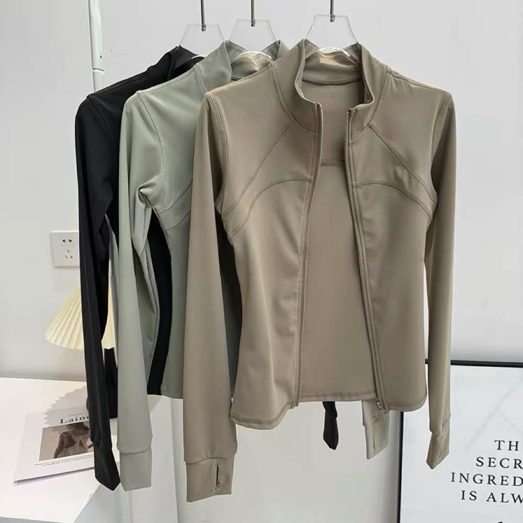 Yoga Suit Women's High-end Standing Collar Long Sleeved Sports Jacket Running Training Fitness Top Windproof Running Suit